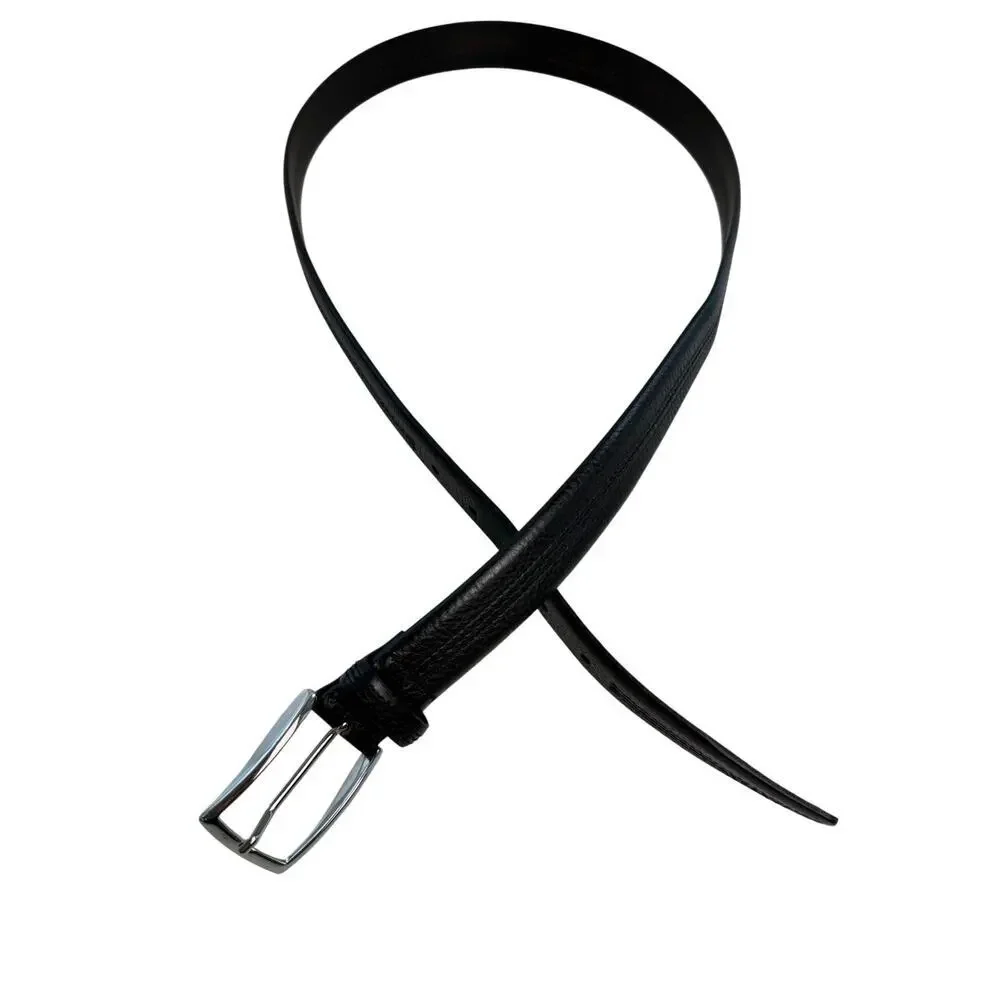 BROOKS BROTHERS Black Leather Belt Mens Silvertone Hardware Center Seam 38/95